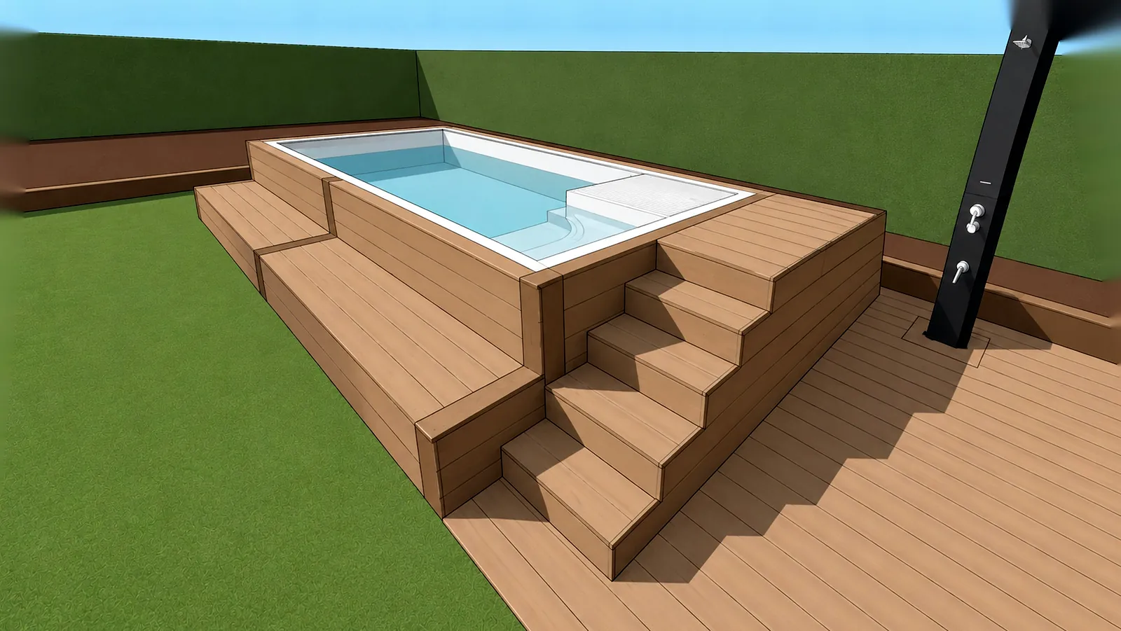 Diseño 3D de la piscina elevada de Les Pedreres, desde el mismo punto de vista
